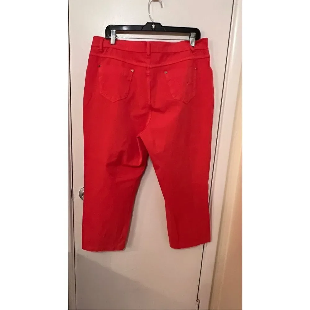Marble Women's Mid Rise Capri Pants Dark Wash Stretch Casual Red Size 12